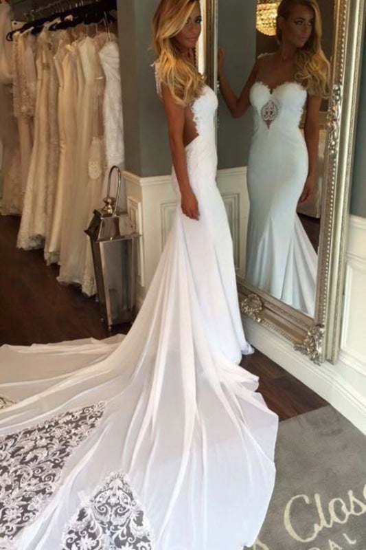 Hübsches Etuikleid Ärmellos Langes Strandkleid mit Spitze Elegante Brautkleider