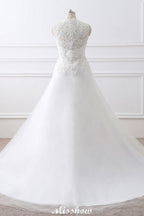 Robe de mariée élégante en tulle à col en V avec dentelle princesse