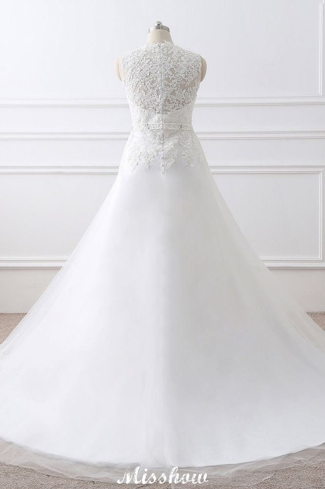 Robe de mariée élégante en tulle à col en V avec dentelle princesse