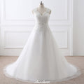 Robe de mariée élégante en tulle à col en V avec dentelle princesse