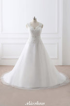 Robe de mariée élégante en tulle à col en V avec dentelle princesse