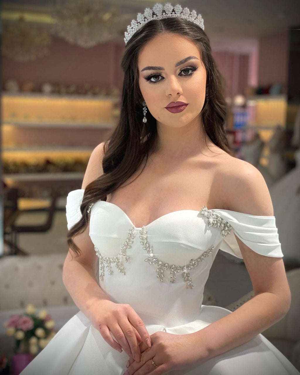 Princess Long A-line Off-the-shoulder Sleeveless Wedding Dress