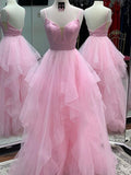 Robe de bal longue en tulle duveteux à dos nu et col en V Princess, robe de soirée formelle à dos nu