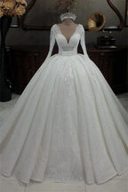 Vestidos de novia princesa con escote en V, purpurina, corte A y mangas