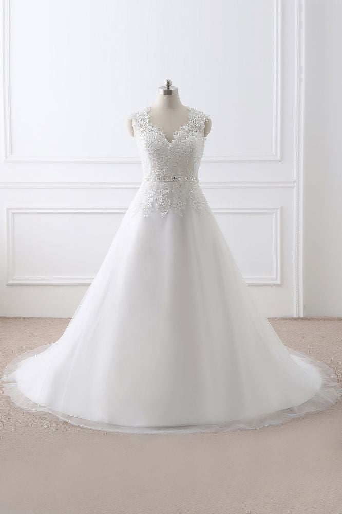 Vestido de novia de tul con escote en V y encaje, recién llegado