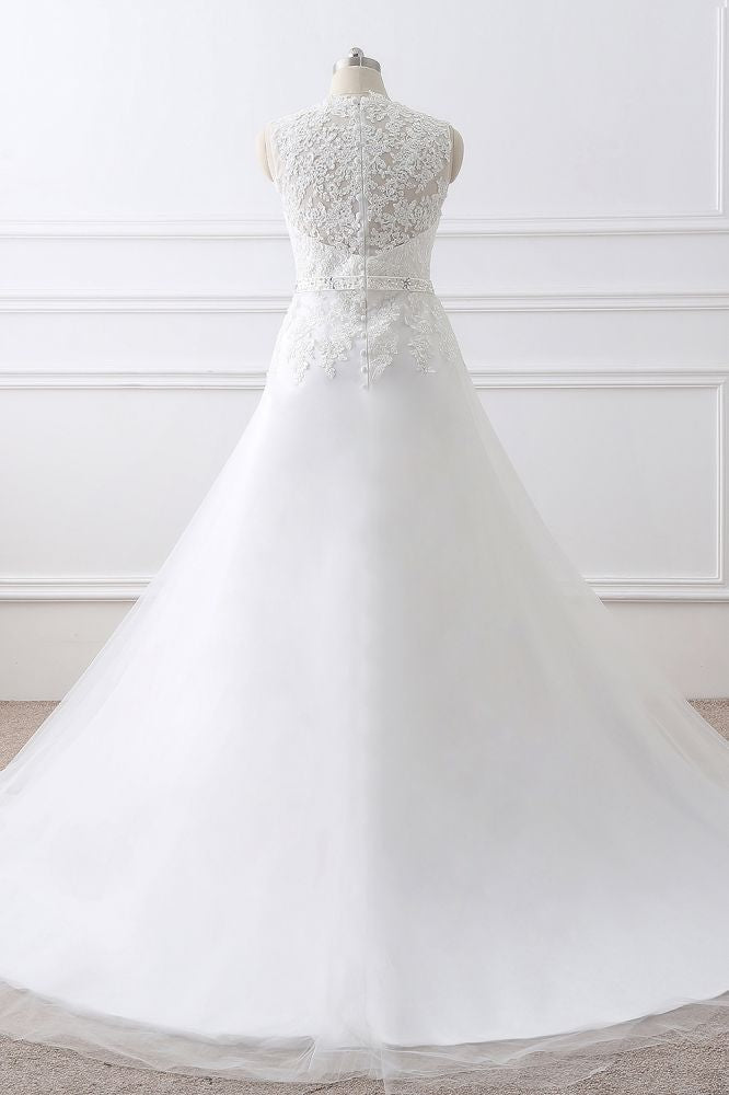 Vestido de novia de tul con escote en V y encaje, recién llegado