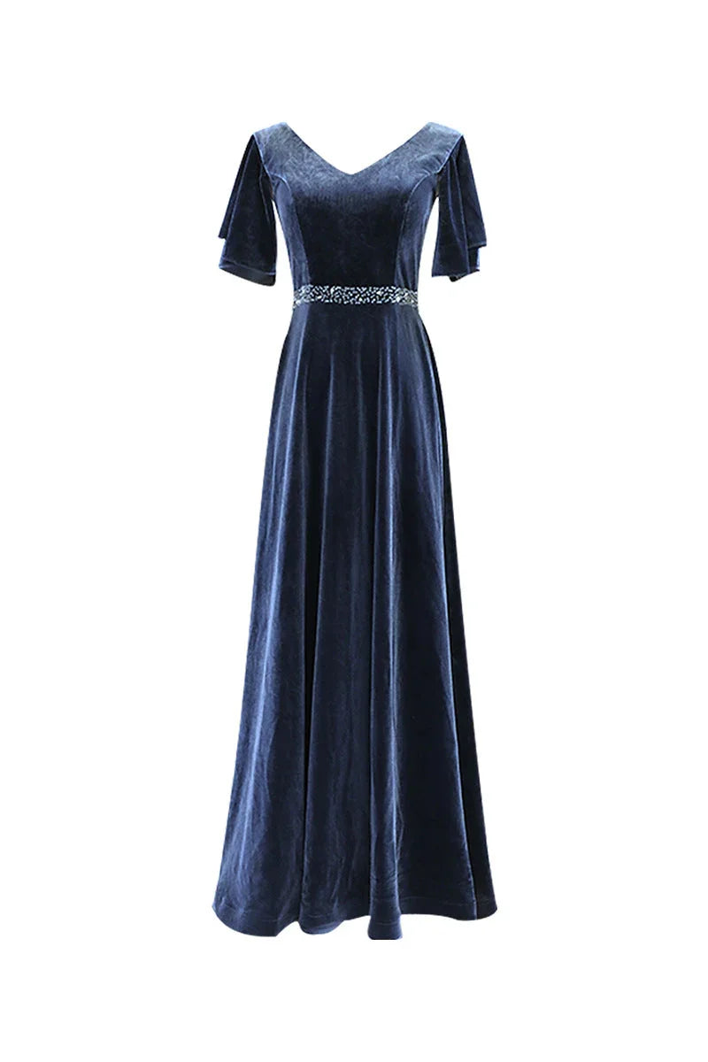 Blue evening dress custom made elegant dress sexy prom dress velvet dress custom made Y1172