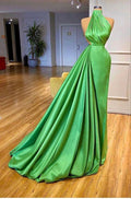 Vestido largo de satén verde sin mangas para fiesta, vestido elegante de noche Y904