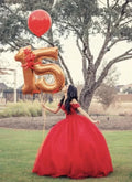 Jolie robe rouge à épaules dénudées pour Quinceañera, robe de bal rouge Y1106
