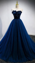 Robe de bal bleue sans bretelles en ligne A Robe de soirée élégante Y839