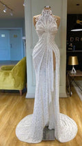 Abendkleid mit hohem Kragen und Applikation, Stil Saudi-Arabien, ärmellos, lang, formell, Y958