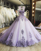 Robe de bal romantique en dentelle de lavande Robe étincelante pour fête et occasion spéciale Y1074
