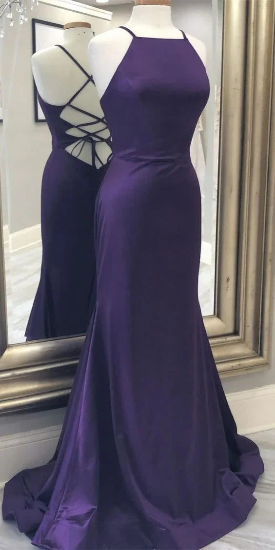 Meerjungfrau Lila Abendkleid mit Schnürung am Rücken Ballkleid Y1055