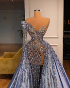 Elegant One Shoulder Purple Evening Dress Side Slit With Train Gorgeous Custom Made Evening Gowns Y1127