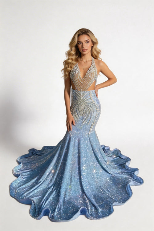 18 birthday outfit evening dress custom made black girl mermaid blue prom gowns Y887 by simplepromdress