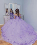Robe de bal ample à épaules dénudées avec appliques lavande, robe de quinceañera Y1079