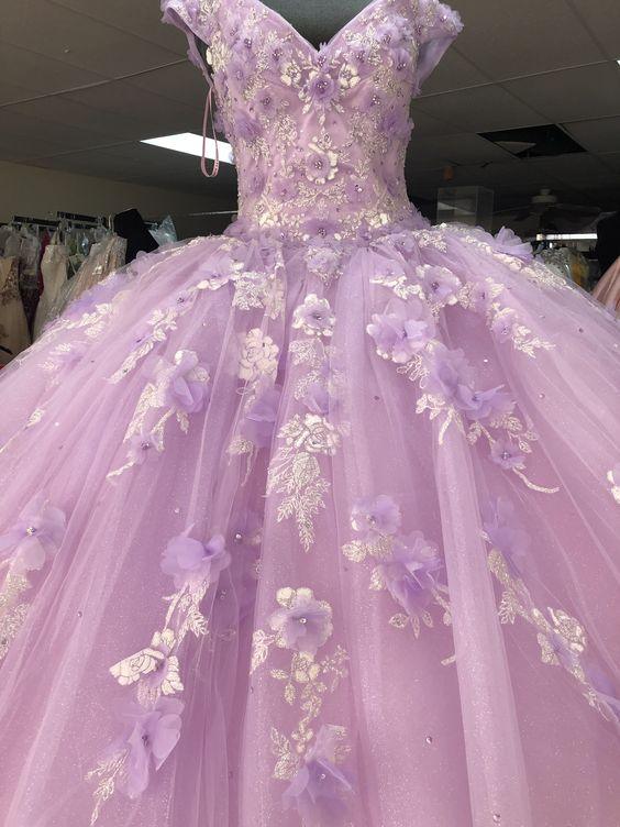Robe romantique à fleurs en relief 3D, robe de bal à épaules dénudées, robe douce seize ans, robe de princesse Y902
