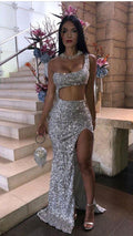 robe de bal argentée robe de bal à paillettes robe de soirée Y1036