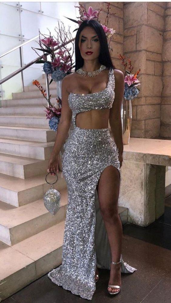 robe de bal argentée robe de bal à paillettes robe de soirée Y1036