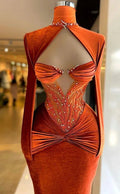 Classy Burnt Orange Velvet Long Evening Dress Pageant Dress Y991