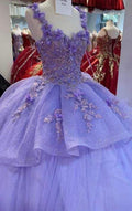 Vestido de Baile Lavanda Brilhante com Flores 3D, Vestido para os 16 Anos, Vestido de Princesa Y810