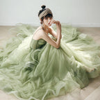 Vestido de baile de gala primavera verde-sálvia com alças S21224