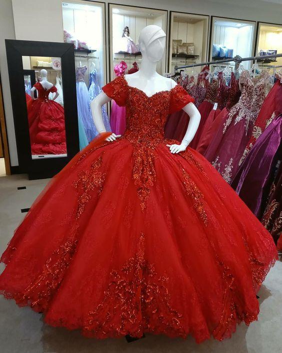 Dunkelrotes Tüllspitzen-Ballkleid Süßes 16 Kleid Y1440