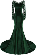Vestido de noche verde oscuro de sirena para mujer con mangas largas Y1444