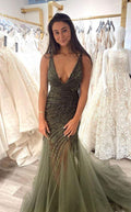 Corsage sans manches avec décolleté en V profond Robe de bal, Robe de soirée sirène sexy Y1704