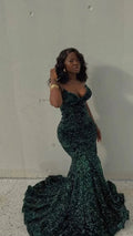 Emerald Green Prom Dresses Long,Sparkly Sequins Evening Dresses Y1821