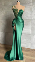 Vestido largo formal de noche con escote en V profundo, cuentas, verde esmeralda, vestido de gala con abertura alta Y596
