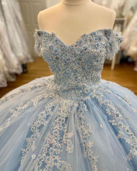 Vestido de Baile com Aplicações de Renda Azul Terra Maravilhosa de Inverno Vestido Doce 16 Y615