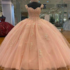 Vestido de Quinceanera Coração Rosa Pálido Bordado Vestido Doce 16 Vestido de Baile Y529