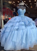Vestido de Baile Fofo, Vestidos de Princesa em Tule Azul, Vestido de Quinceanera Azul Y528