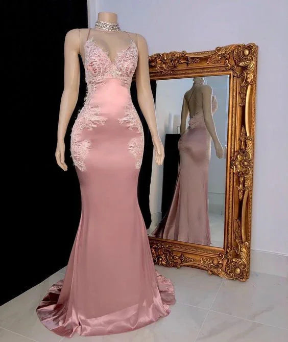 Vestido largo de fiesta rosa sirena, vestido de noche Y553