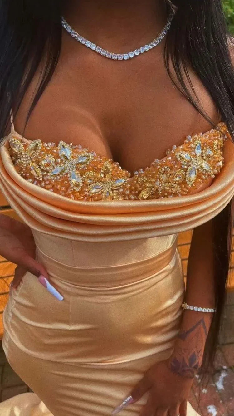 Robe de soirée sexy sirène à bretelles spaghetti avec traîne Y544