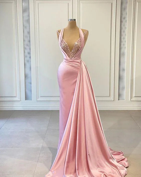 Robe longue rose de bal, robe de concours, robe de soirée, robe de fête de fin d'études Y562