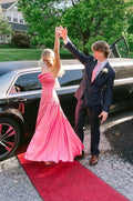 Robes de bal longues en satin rose doux, bretelles spaghetti, coupe fourreau, robe de soirée longue Y538