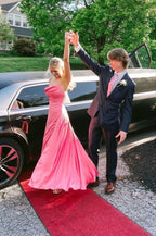 Robes de bal longues en satin rose doux, bretelles spaghetti, coupe fourreau, robe de soirée longue Y538