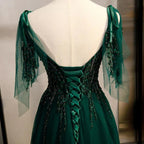 Vestido de Baile Esmeralda com Alças Finas, Decote em V, Modelo S11037