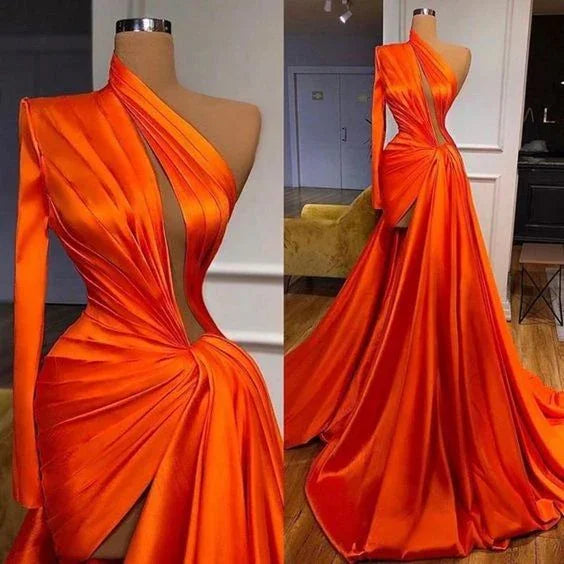 Ein-Schulter-Abendkleid mit Falten S24069