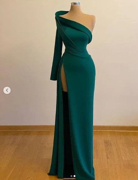Vestidos de noite com uma manga e fenda para ocasiões formais Vestido de concurso S25031