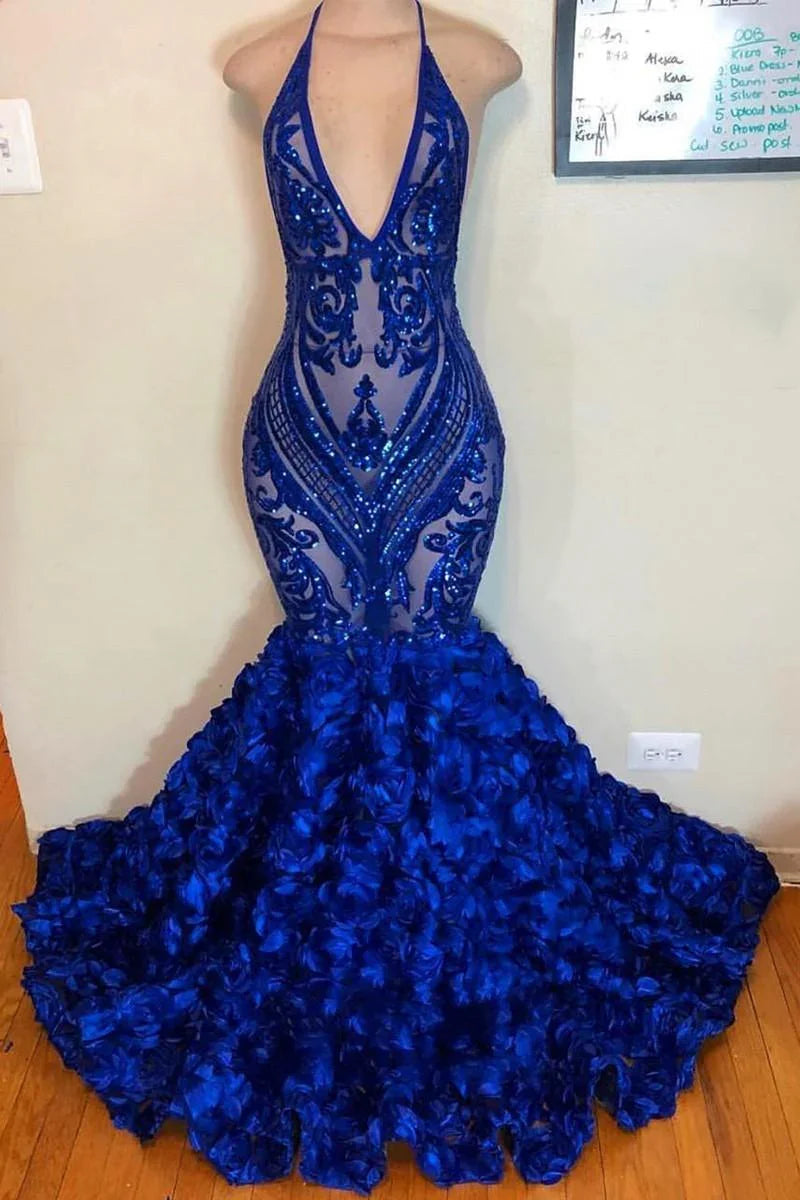 vestidos de fiesta de sirena, vestidos de noche azul real, vestido de fiesta con flores hechas a mano, vestidos de fiesta nuevos, vestido de noche árabe Y1198