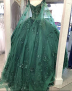 Abito da ballo verde smeraldo con spalle scoperte a fiori, nuovo arrivo, abito per sedicesimo compleanno Y1226