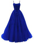 Robe de bal à bretelles spaghetti avec appliques en dentelle, robe longue en tulle pour mariage, robe de soirée formelle princesse Y1202