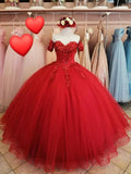 Großzügiges rotes A-Linien-Tüll-Spitzenballkleid, Süßes 16 Kleid Y1221
