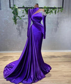 Glänzendes lila Samtabendkleid mit langen Ärmeln, edles lila Samtabendkleid Y729