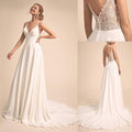 Vestido de Noiva Simples Decote em V Alças Finas Chiffon Linha A Com Costas em Renda 2025