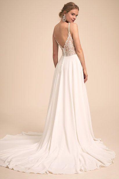 Vestido de Noiva Simples Decote em V Alças Finas Chiffon Linha A Com Costas em Renda 2025