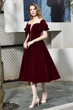 Robe quotidienne décontractée en velours à manches bouffantes et longueur cheville, col en V profond, robe de fête vintage